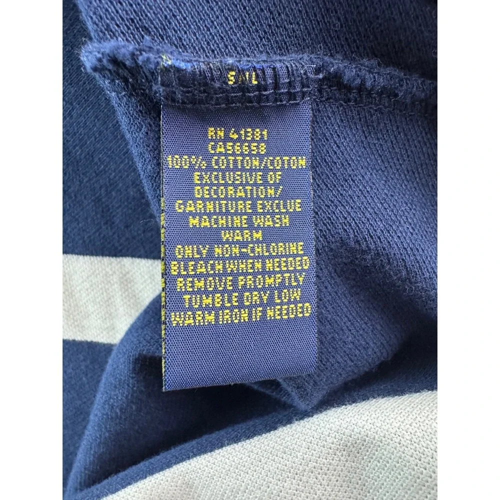 Polo Ralph Lauren Mens Custom Fit Striped Rugby Polo Shirt Navy White Sz LG Logo